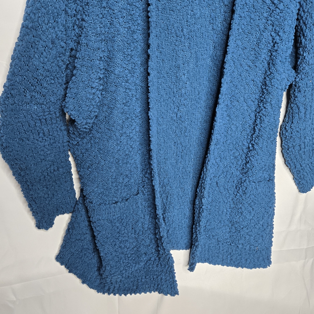 Cozy Blue Chenille Open Front Cardigan XL Soft Textured Knit Sweater w Pockets - Picture 2 of 4